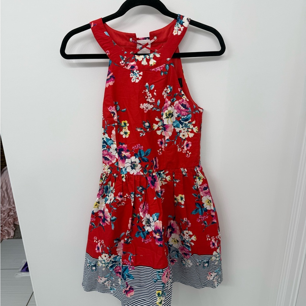 AUW Red Floral Mini Dress with Stripes